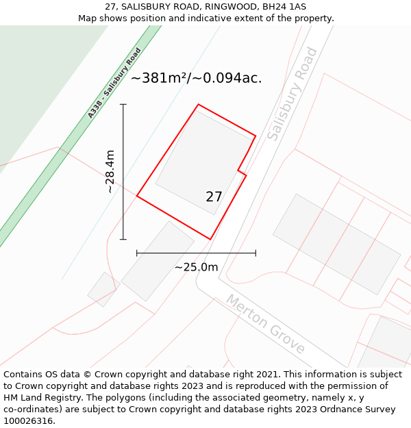 27, SALISBURY ROAD, RINGWOOD, BH24 1AS: Plot and title map