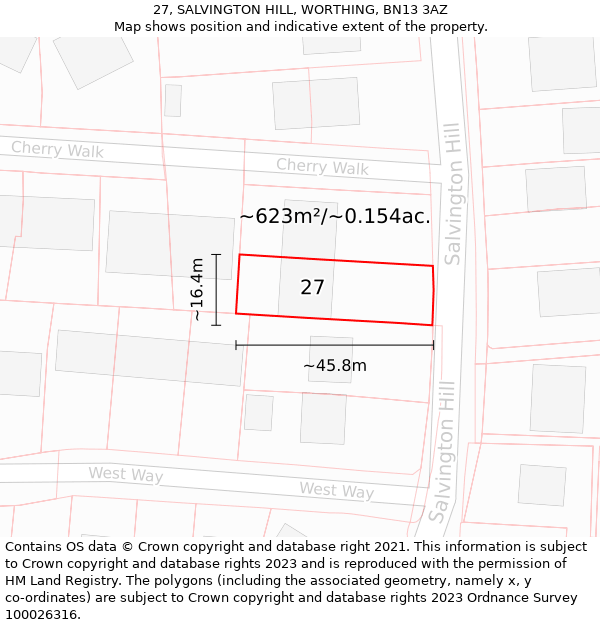 27, SALVINGTON HILL, WORTHING, BN13 3AZ: Plot and title map