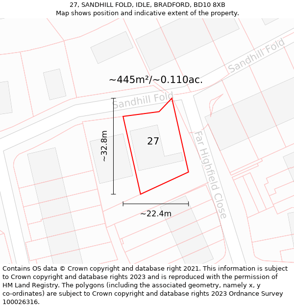 27, SANDHILL FOLD, IDLE, BRADFORD, BD10 8XB: Plot and title map