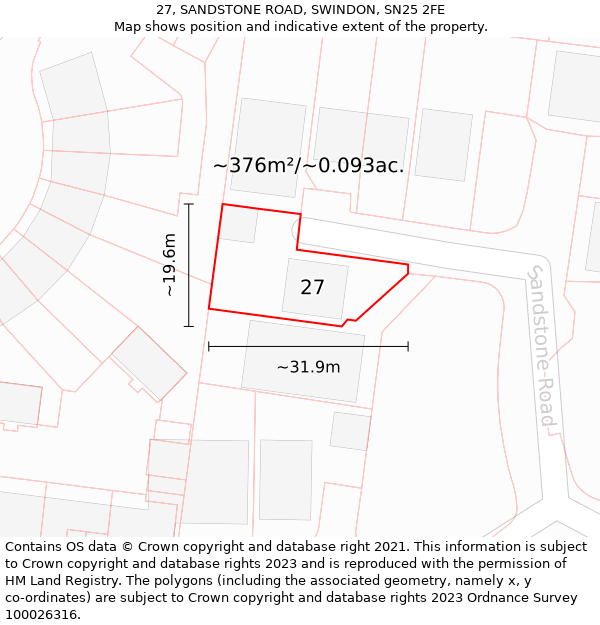 27, SANDSTONE ROAD, SWINDON, SN25 2FE: Plot and title map