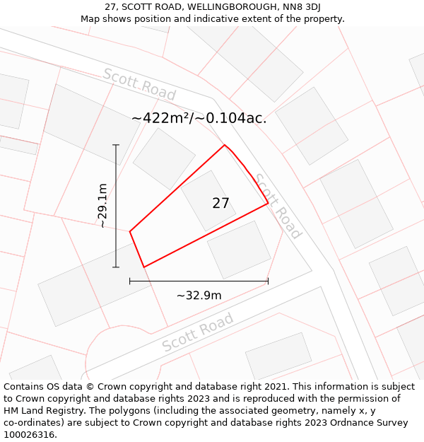 27, SCOTT ROAD, WELLINGBOROUGH, NN8 3DJ: Plot and title map