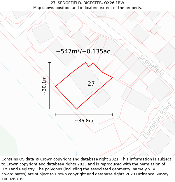 27, SEDGEFIELD, BICESTER, OX26 1BW: Plot and title map