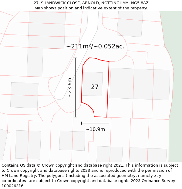 27, SHANDWICK CLOSE, ARNOLD, NOTTINGHAM, NG5 8AZ: Plot and title map