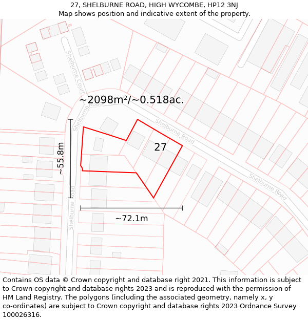 27, SHELBURNE ROAD, HIGH WYCOMBE, HP12 3NJ: Plot and title map