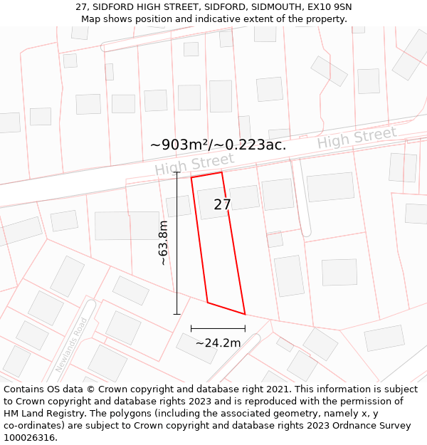 27, SIDFORD HIGH STREET, SIDFORD, SIDMOUTH, EX10 9SN: Plot and title map