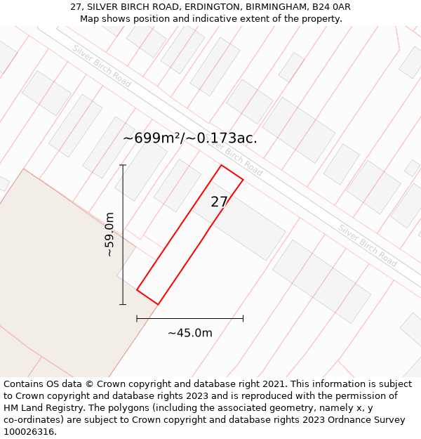 27, SILVER BIRCH ROAD, ERDINGTON, BIRMINGHAM, B24 0AR: Plot and title map