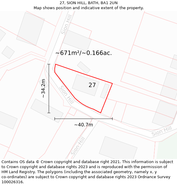 27, SION HILL, BATH, BA1 2UN: Plot and title map