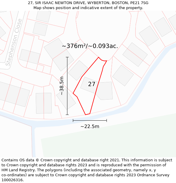 27, SIR ISAAC NEWTON DRIVE, WYBERTON, BOSTON, PE21 7SG: Plot and title map