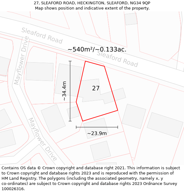 27, SLEAFORD ROAD, HECKINGTON, SLEAFORD, NG34 9QP: Plot and title map