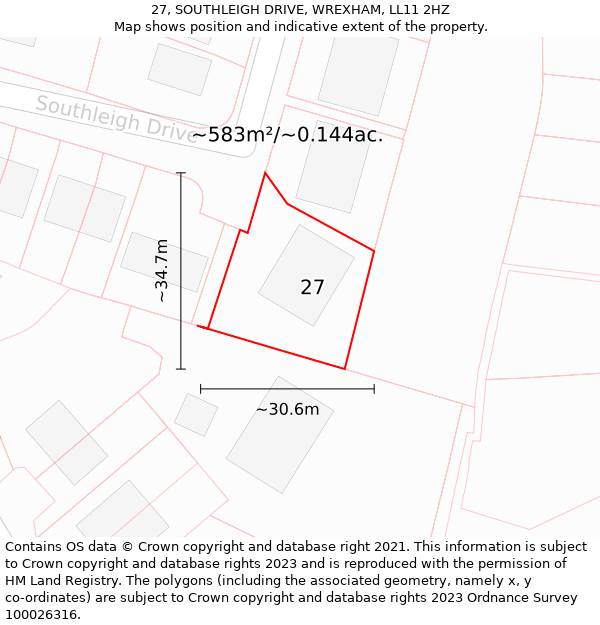 27, SOUTHLEIGH DRIVE, WREXHAM, LL11 2HZ: Plot and title map