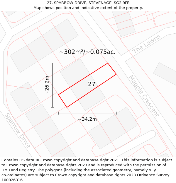 27, SPARROW DRIVE, STEVENAGE, SG2 9FB: Plot and title map