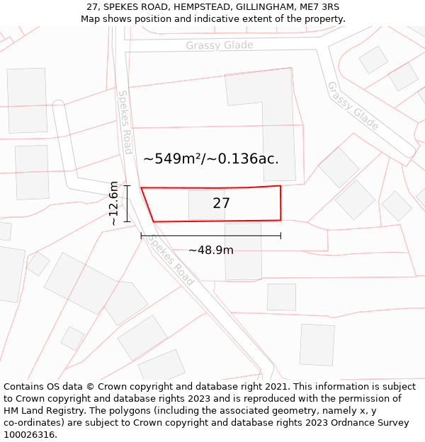 27, SPEKES ROAD, HEMPSTEAD, GILLINGHAM, ME7 3RS: Plot and title map