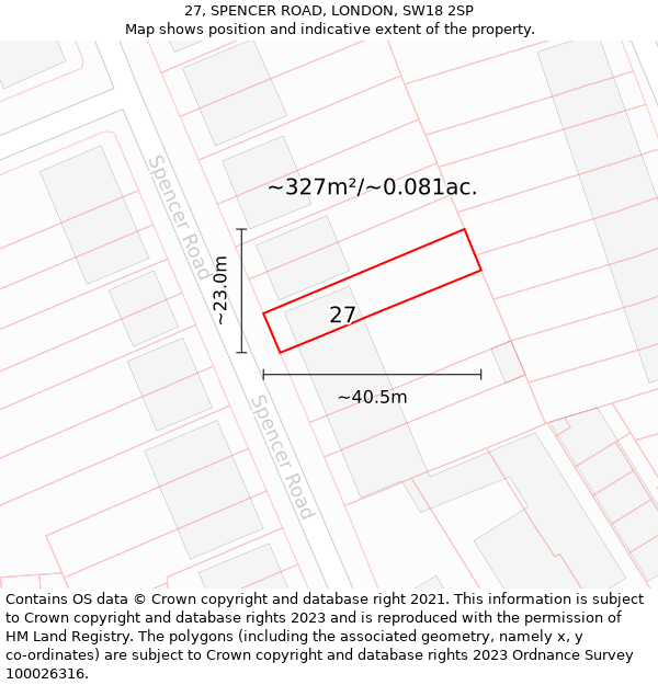 27, SPENCER ROAD, LONDON, SW18 2SP: Plot and title map