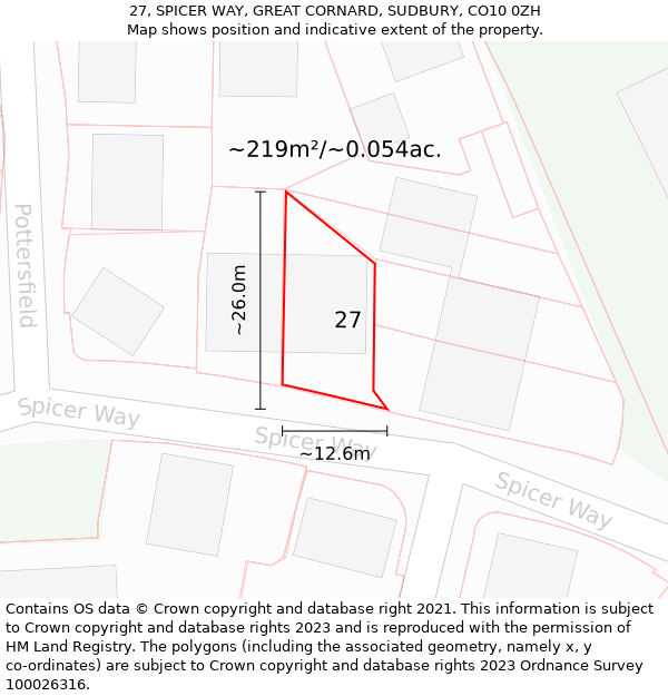 27, SPICER WAY, GREAT CORNARD, SUDBURY, CO10 0ZH: Plot and title map