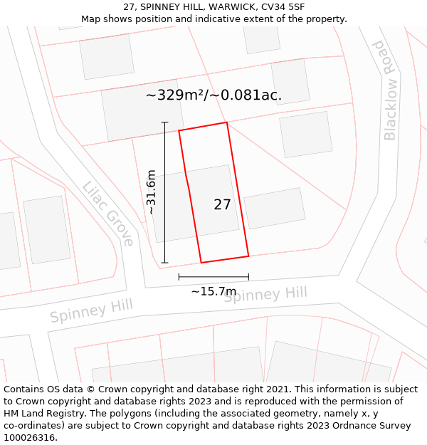 27, SPINNEY HILL, WARWICK, CV34 5SF: Plot and title map