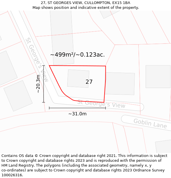 27, ST GEORGES VIEW, CULLOMPTON, EX15 1BA: Plot and title map