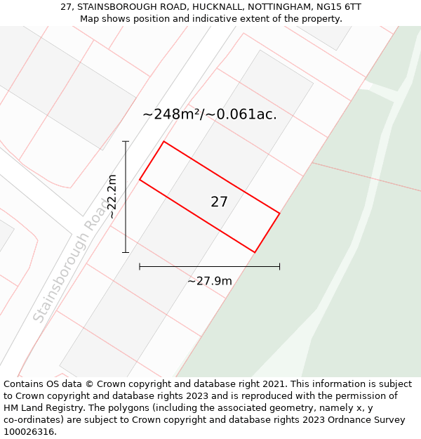 27, STAINSBOROUGH ROAD, HUCKNALL, NOTTINGHAM, NG15 6TT: Plot and title map