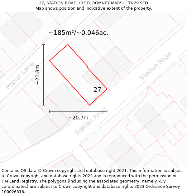 27, STATION ROAD, LYDD, ROMNEY MARSH, TN29 9ED: Plot and title map