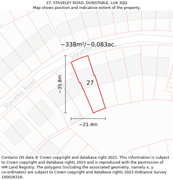 27, STAVELEY ROAD, DUNSTABLE, LU6 3QQ: Plot and title map