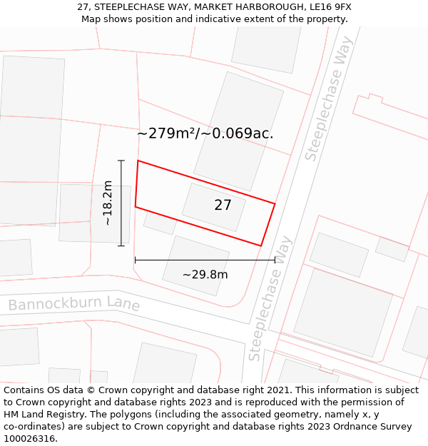 27, STEEPLECHASE WAY, MARKET HARBOROUGH, LE16 9FX: Plot and title map