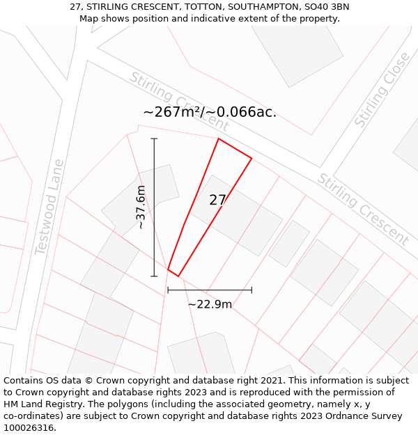 27, STIRLING CRESCENT, TOTTON, SOUTHAMPTON, SO40 3BN: Plot and title map