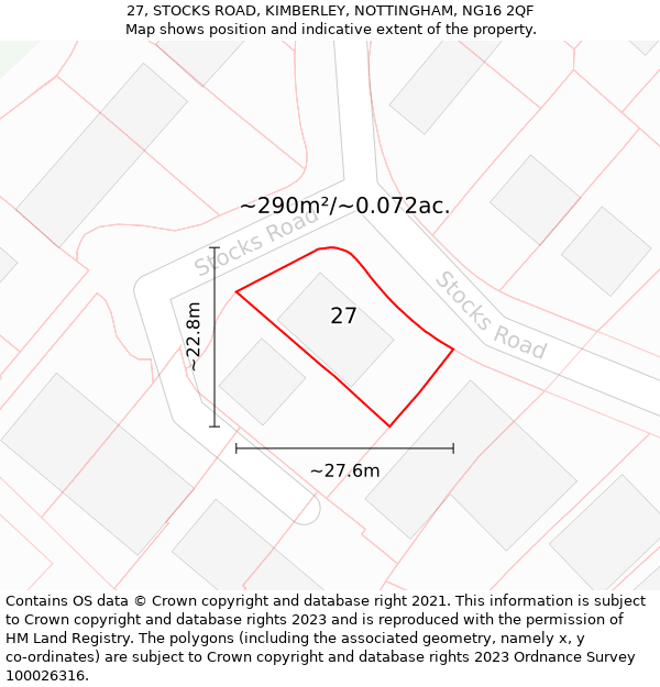 27, STOCKS ROAD, KIMBERLEY, NOTTINGHAM, NG16 2QF: Plot and title map