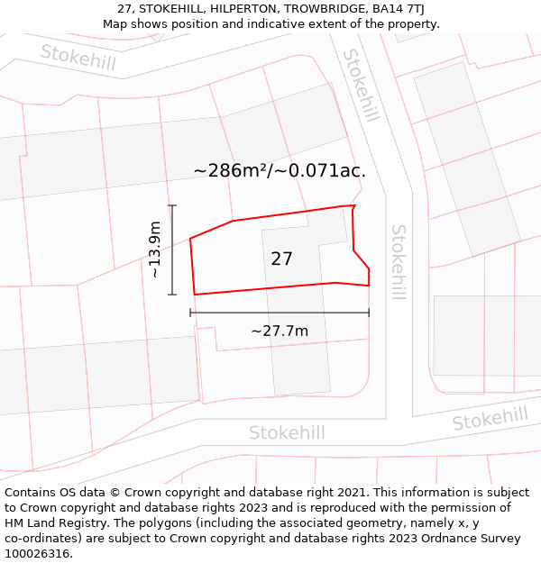 27, STOKEHILL, HILPERTON, TROWBRIDGE, BA14 7TJ: Plot and title map