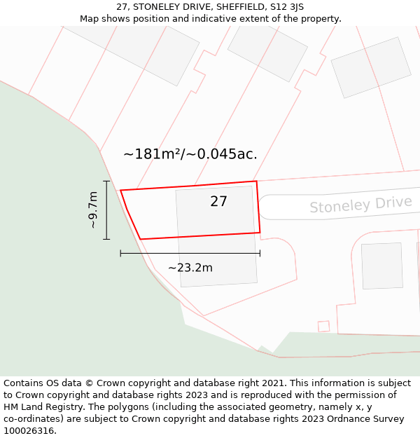27, STONELEY DRIVE, SHEFFIELD, S12 3JS: Plot and title map
