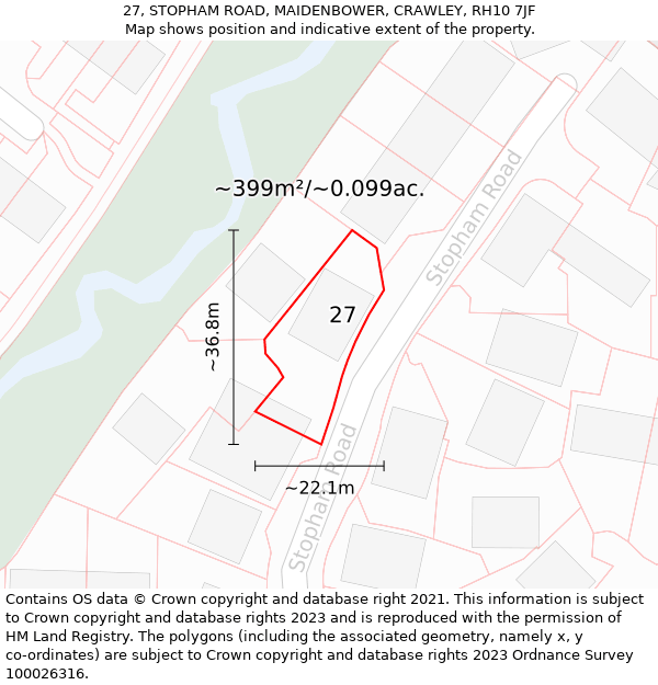 27, STOPHAM ROAD, MAIDENBOWER, CRAWLEY, RH10 7JF: Plot and title map