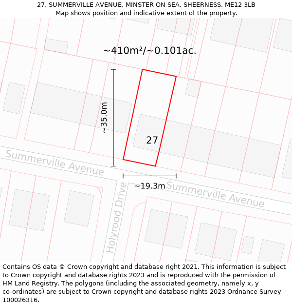 27, SUMMERVILLE AVENUE, MINSTER ON SEA, SHEERNESS, ME12 3LB: Plot and title map