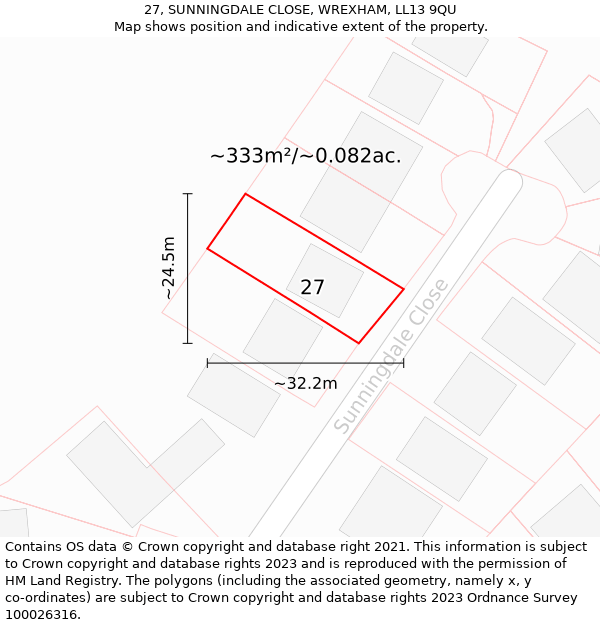 27, SUNNINGDALE CLOSE, WREXHAM, LL13 9QU: Plot and title map