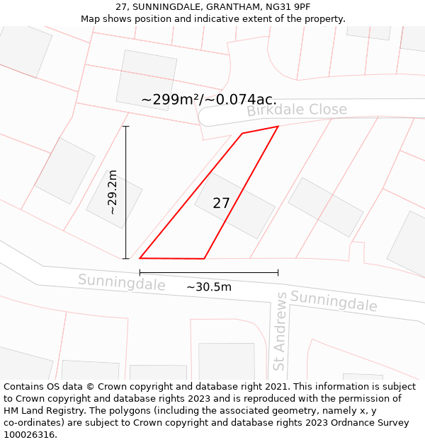 27, SUNNINGDALE, GRANTHAM, NG31 9PF: Plot and title map