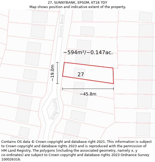 27, SUNNYBANK, EPSOM, KT18 7DY: Plot and title map