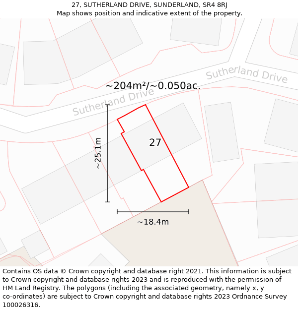 27, SUTHERLAND DRIVE, SUNDERLAND, SR4 8RJ: Plot and title map