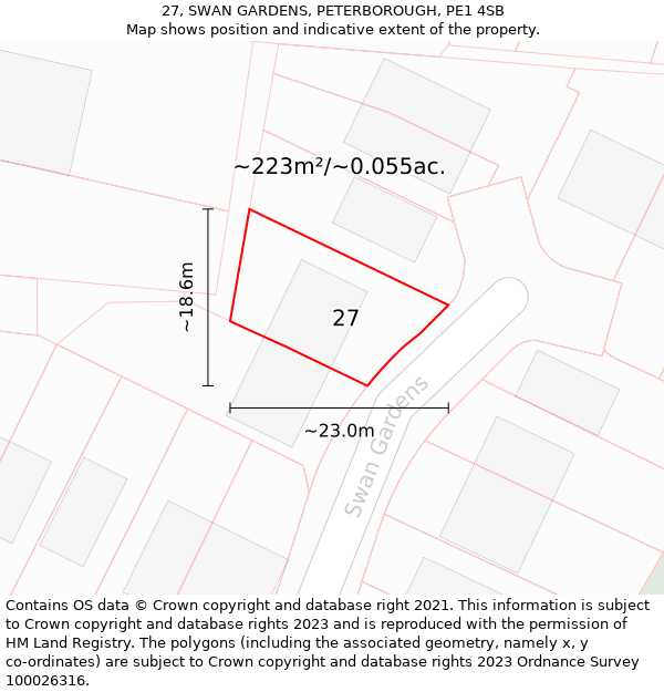 27, SWAN GARDENS, PETERBOROUGH, PE1 4SB: Plot and title map