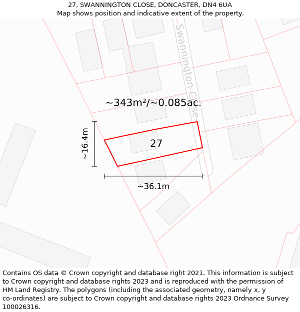 27, SWANNINGTON CLOSE, DONCASTER, DN4 6UA: Plot and title map