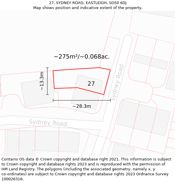 27, SYDNEY ROAD, EASTLEIGH, SO50 6DJ: Plot and title map