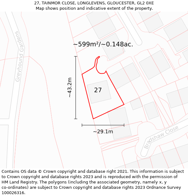 27, TAINMOR CLOSE, LONGLEVENS, GLOUCESTER, GL2 0XE: Plot and title map