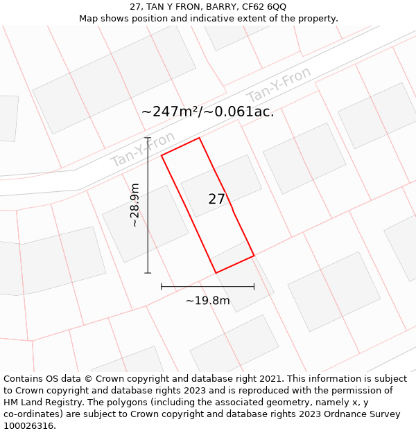 27, TAN Y FRON, BARRY, CF62 6QQ: Plot and title map