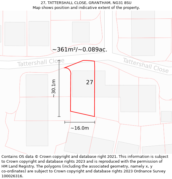 27, TATTERSHALL CLOSE, GRANTHAM, NG31 8SU: Plot and title map