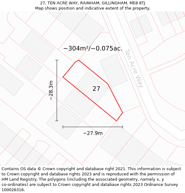 27, TEN ACRE WAY, RAINHAM, GILLINGHAM, ME8 8TJ: Plot and title map