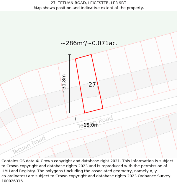 27, TETUAN ROAD, LEICESTER, LE3 9RT: Plot and title map