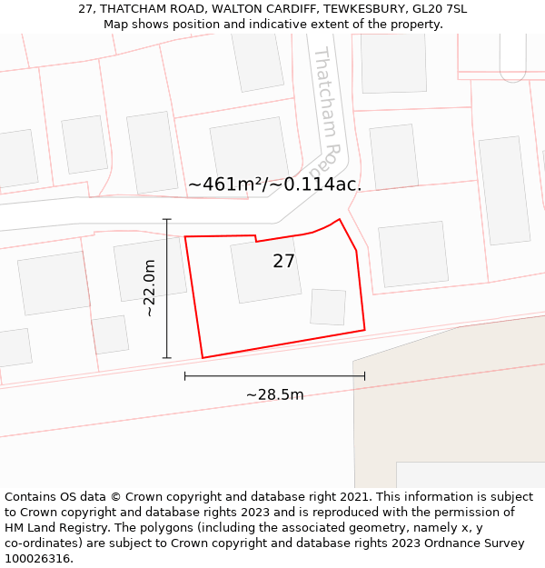 27, THATCHAM ROAD, WALTON CARDIFF, TEWKESBURY, GL20 7SL: Plot and title map