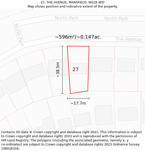 27, THE AVENUE, MANSFIELD, NG18 4PD: Plot and title map