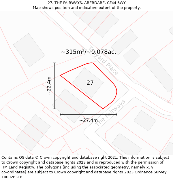 27, THE FAIRWAYS, ABERDARE, CF44 6WY: Plot and title map