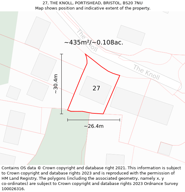 27, THE KNOLL, PORTISHEAD, BRISTOL, BS20 7NU: Plot and title map