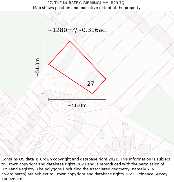 27, THE NURSERY, BIRMINGHAM, B29 7QL: Plot and title map