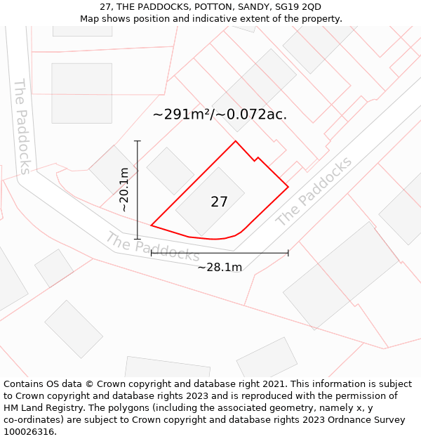 27, THE PADDOCKS, POTTON, SANDY, SG19 2QD: Plot and title map