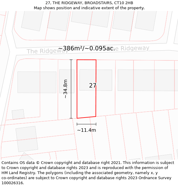 27, THE RIDGEWAY, BROADSTAIRS, CT10 2HB: Plot and title map