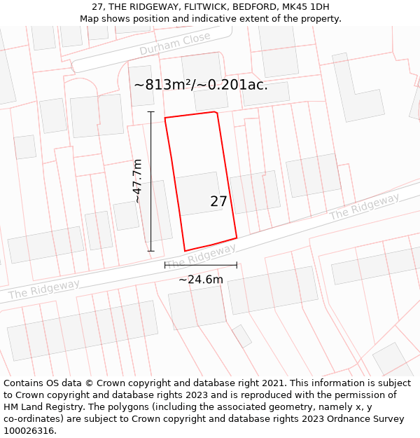 27, THE RIDGEWAY, FLITWICK, BEDFORD, MK45 1DH: Plot and title map